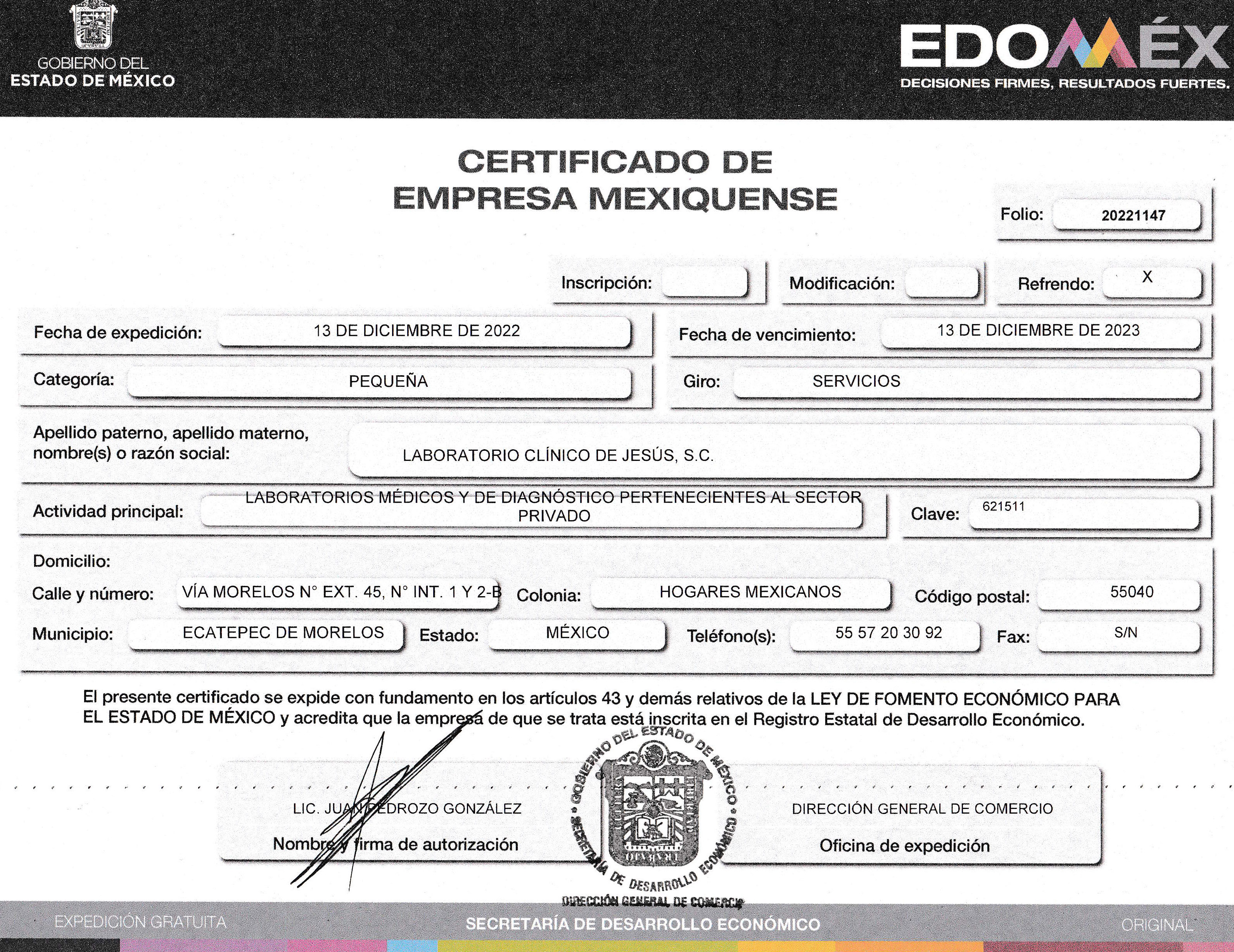 Certificado de Empresa Mexiquense 2023